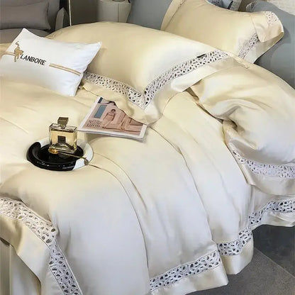 Cream & white lace eucalyptus fiber bedding set bedroom luxury soft
