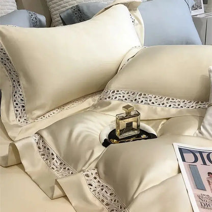 Cream & white lace eucalyptus fiber bedding set bedroom luxury soft