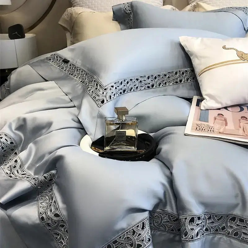 Cream & white lace eucalyptus fiber bedding set bedroom luxury soft