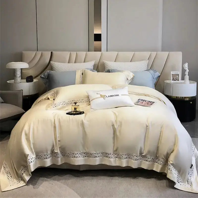 Cream & white lace eucalyptus fiber bedding set bedroom luxury soft