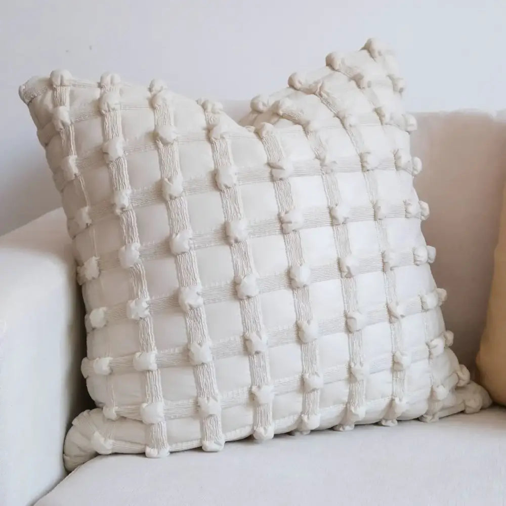 Cream white plaid 3d bubble cushion cover living room decor