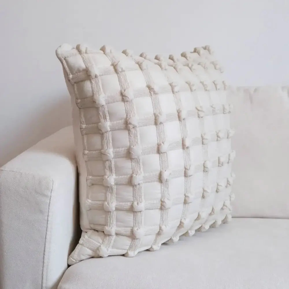 Cream white plaid 3d bubble cushion cover living room decor