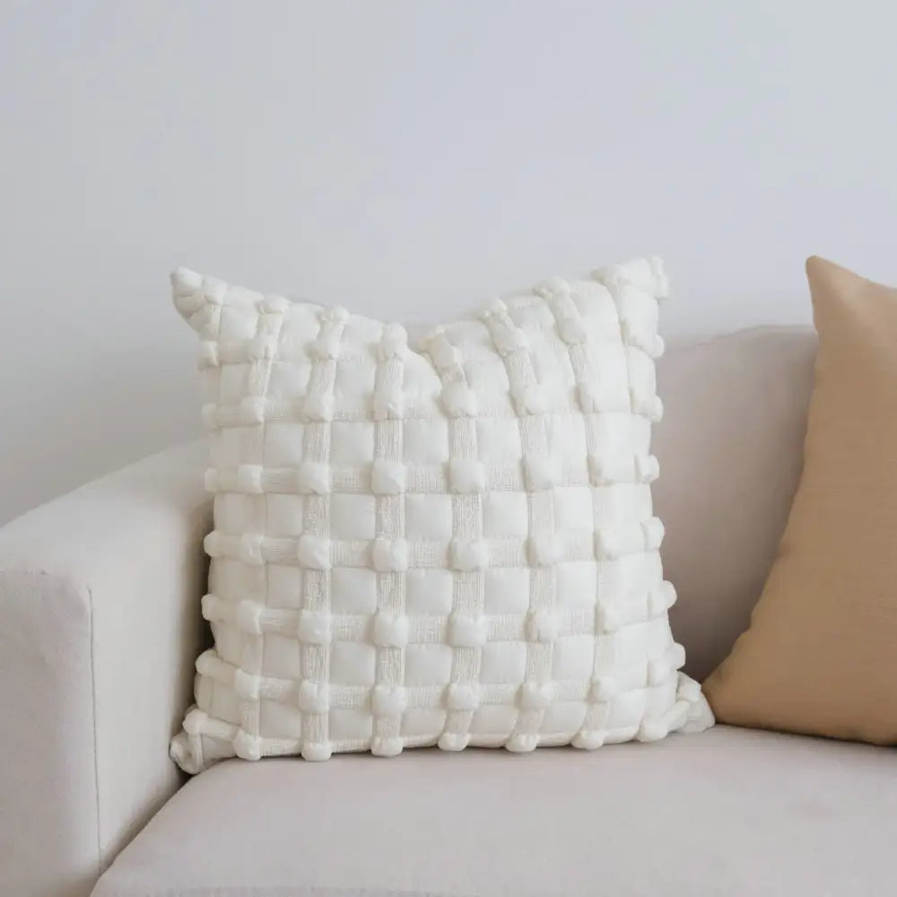 Cream white plaid 3d bubble cushion cover living room decor