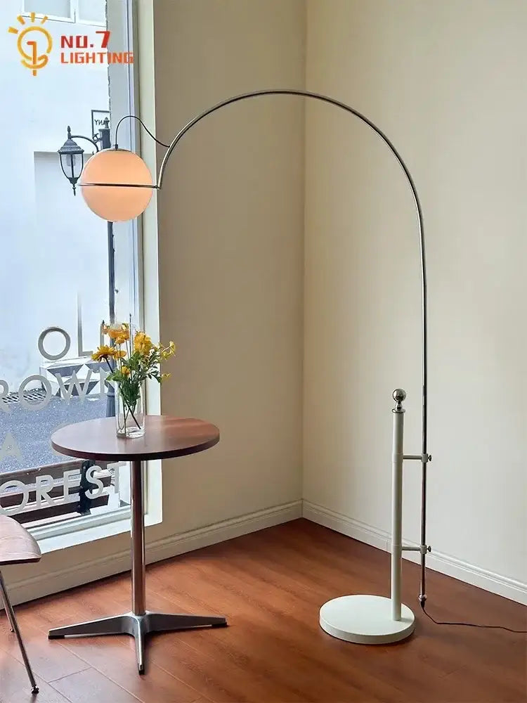 Cream wind arched floor lamp with frosted glass shade living room