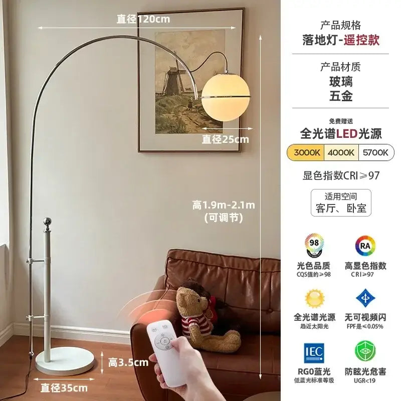 Cream wind arched floor lamp with frosted glass shade living room