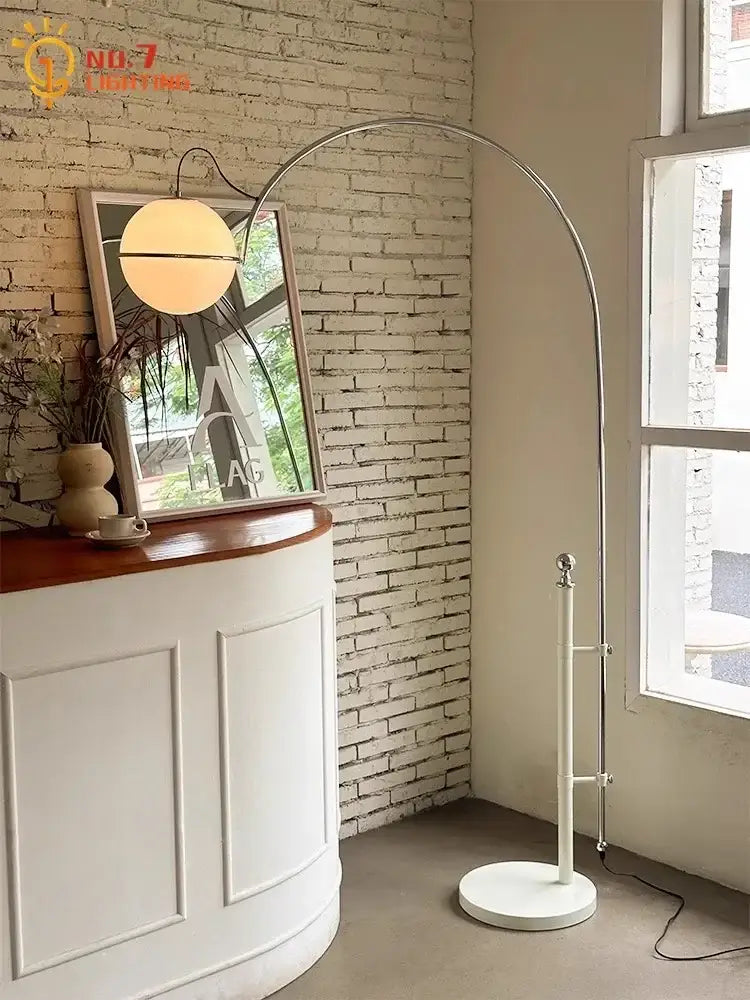 Cream wind arched floor lamp with frosted glass shade living room
