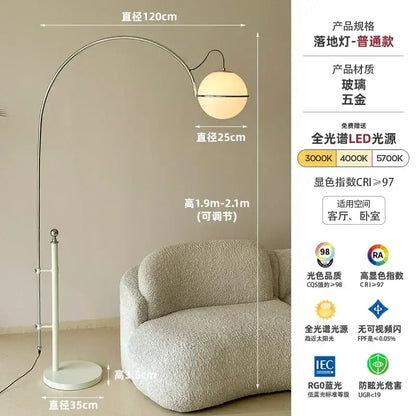 Cream wind arched floor lamp with frosted glass shade living room