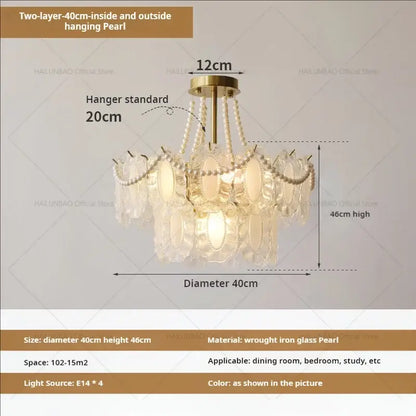 Cream wind crystal chandelier gold living room pendant light