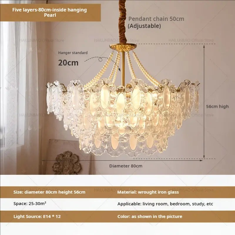 Cream wind crystal chandelier gold living room pendant light