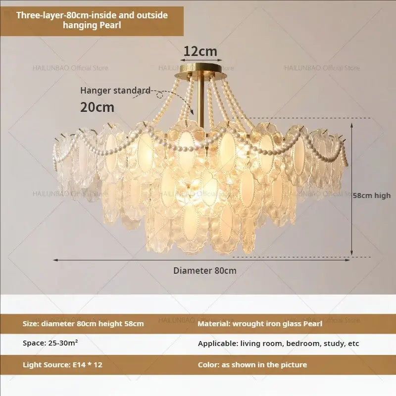 Cream wind crystal chandelier gold living room pendant light