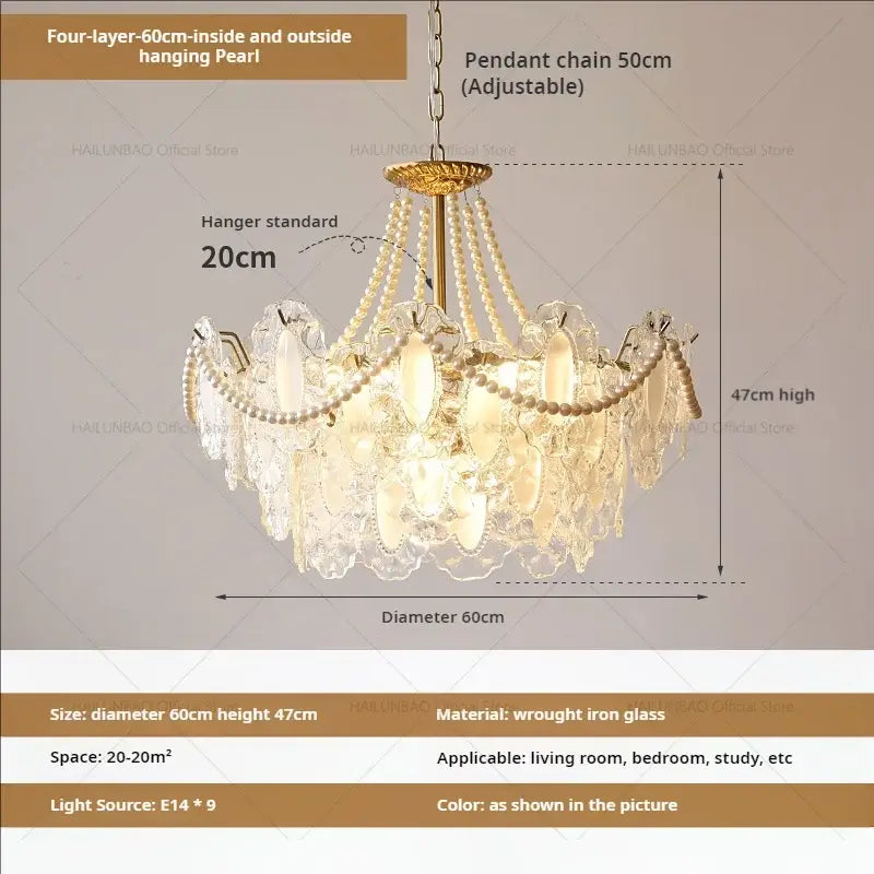 Cream wind crystal chandelier gold living room pendant light