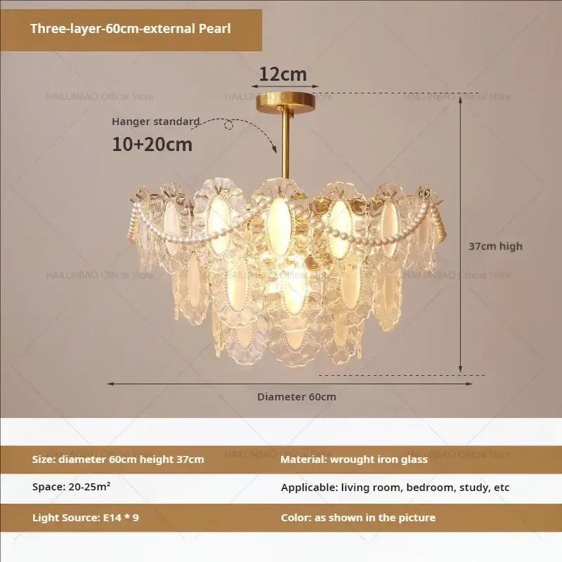 Cream wind crystal chandelier gold living room pendant light