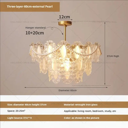 Cream wind crystal chandelier gold living room pendant light