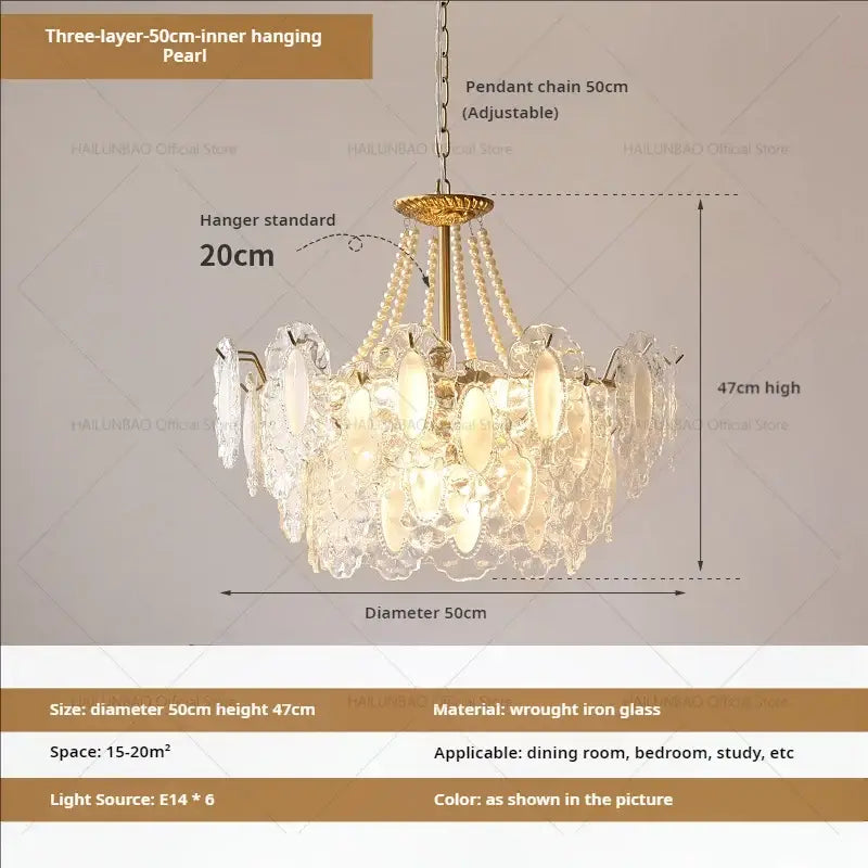 Cream wind crystal chandelier gold living room pendant light
