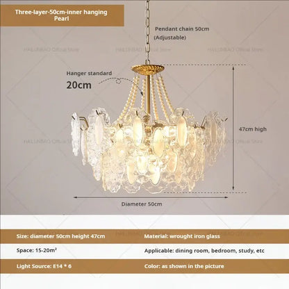 Cream wind crystal chandelier gold living room pendant light