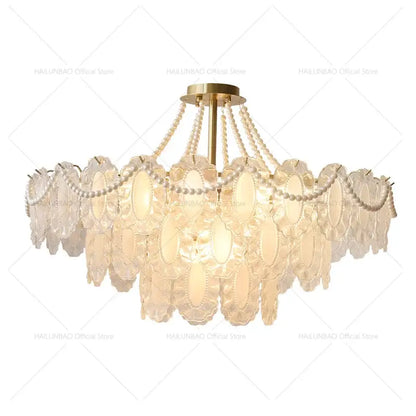 Cream wind crystal chandelier gold living room pendant light