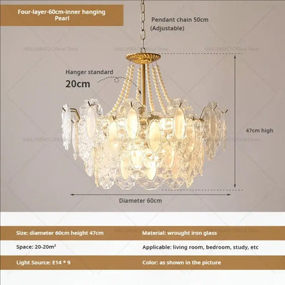 Cream wind crystal chandelier gold living room pendant light