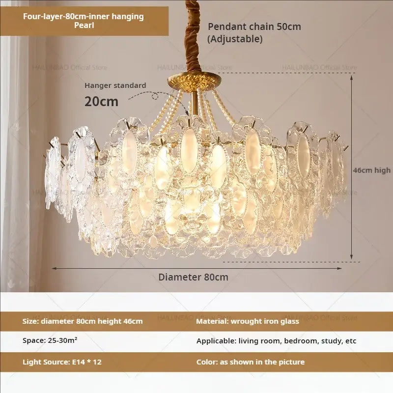 Cream wind crystal chandelier gold living room pendant light