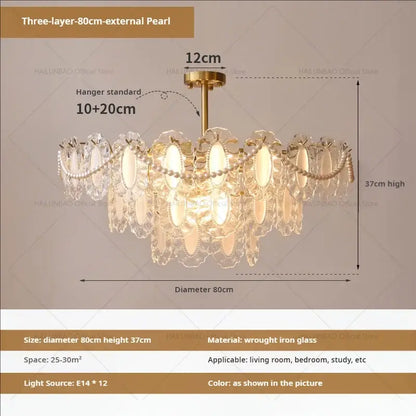 Cream wind crystal chandelier gold living room pendant light