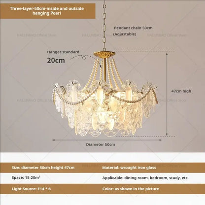 Cream wind crystal chandelier gold living room pendant light