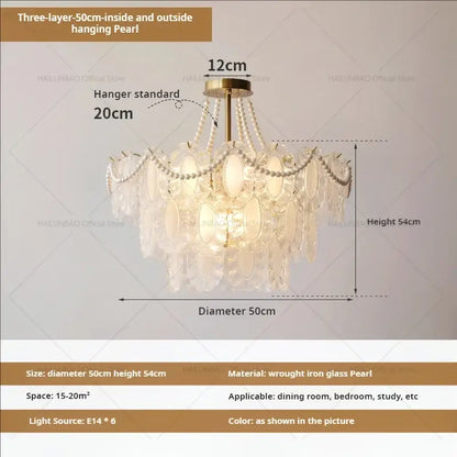 Cream wind crystal chandelier gold living room pendant light