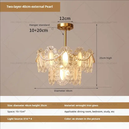Cream wind crystal chandelier gold living room pendant light