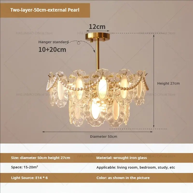 Cream wind crystal chandelier gold living room pendant light