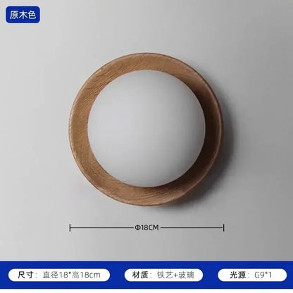 Cream wind dumplings wood and glass wall light for bedroom