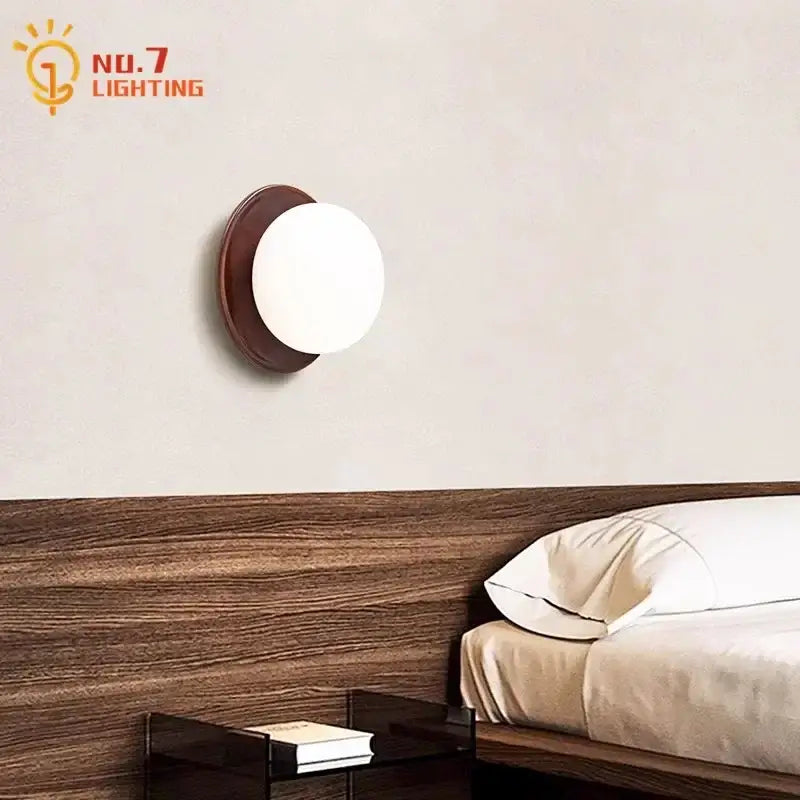 Cream wind dumplings wood and glass wall light for bedroom