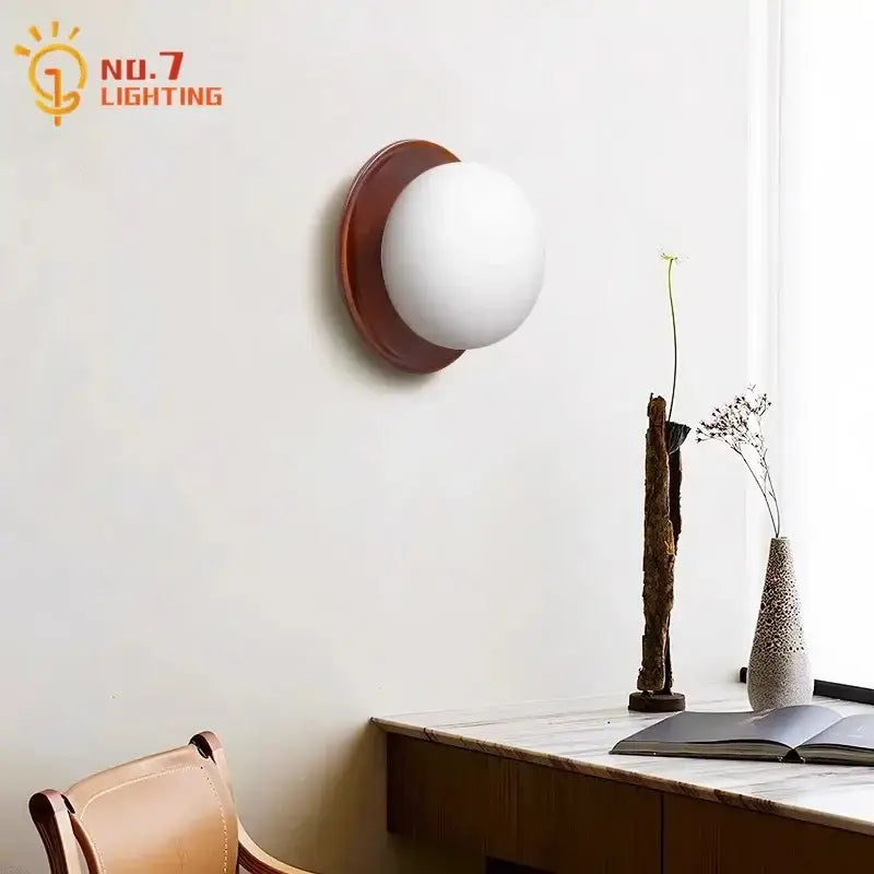 Cream wind dumplings wood and glass wall light for bedroom