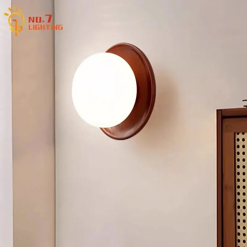 Cream wind dumplings wood and glass wall light for bedroom