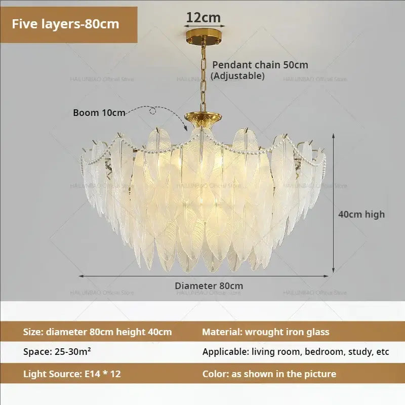 Cream wind feather pearl crystal chandelier living room light