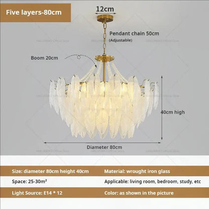 Cream wind feather pearl crystal chandelier living room light