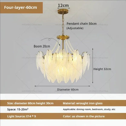 Cream wind feather pearl crystal chandelier living room light