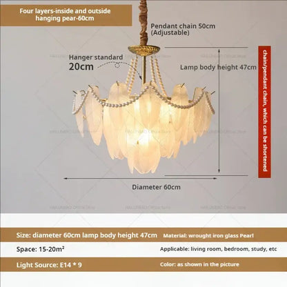 Cream wind feather pearl crystal chandelier living room light