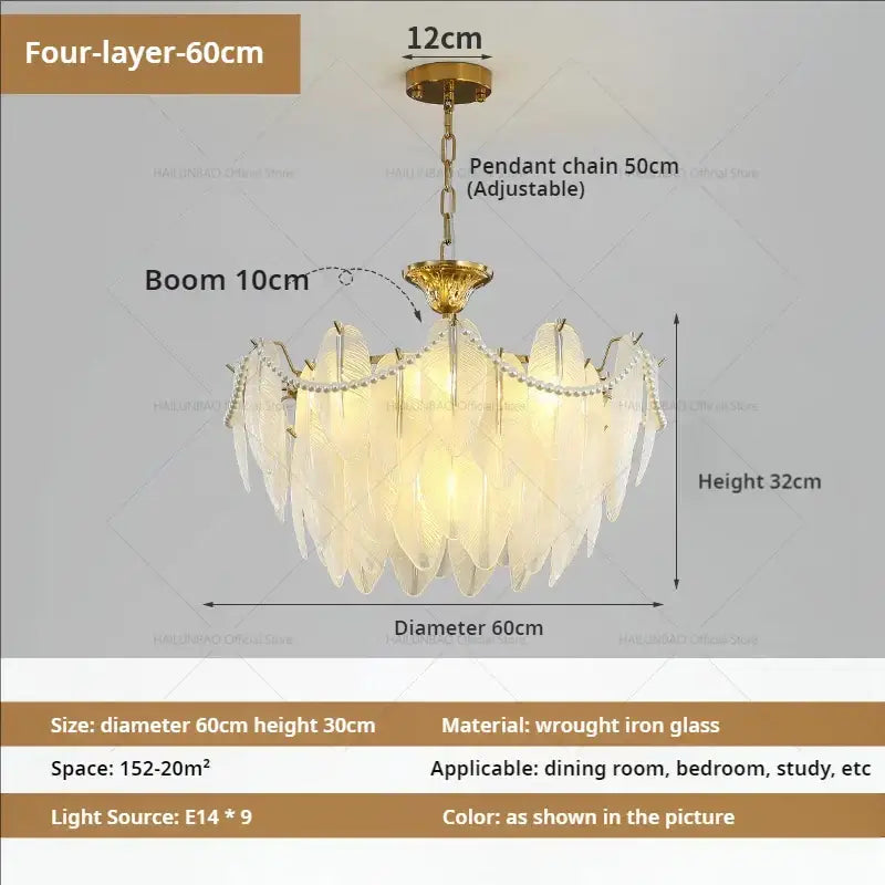 Cream wind feather pearl crystal chandelier living room light