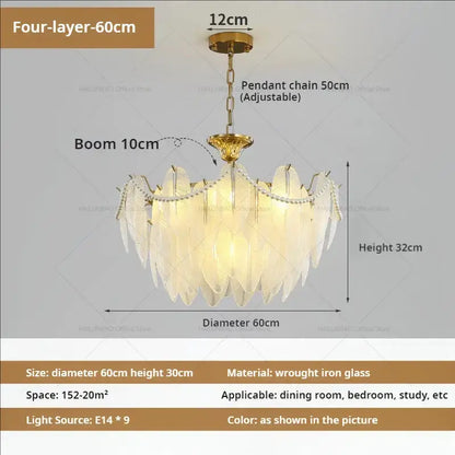 Cream wind feather pearl crystal chandelier living room light
