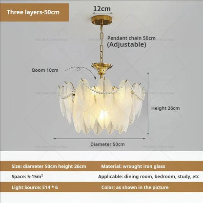 Cream wind feather pearl crystal chandelier living room light