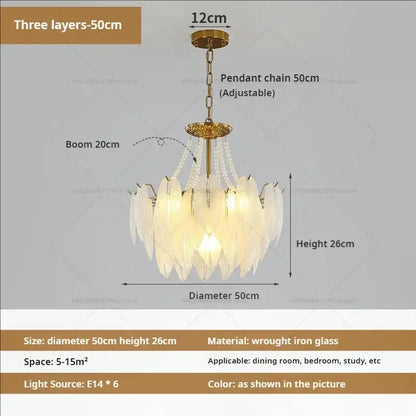 Cream wind feather pearl crystal chandelier living room light