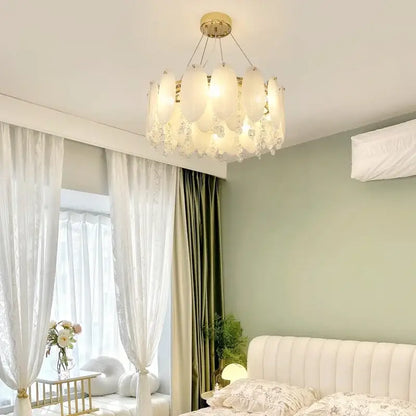 Cream wind led chandelier with white opal glass for bedroom