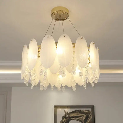 Cream wind led chandelier with white opal glass for bedroom