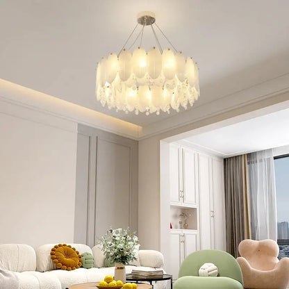 Cream wind led chandelier with white opal glass for bedroom