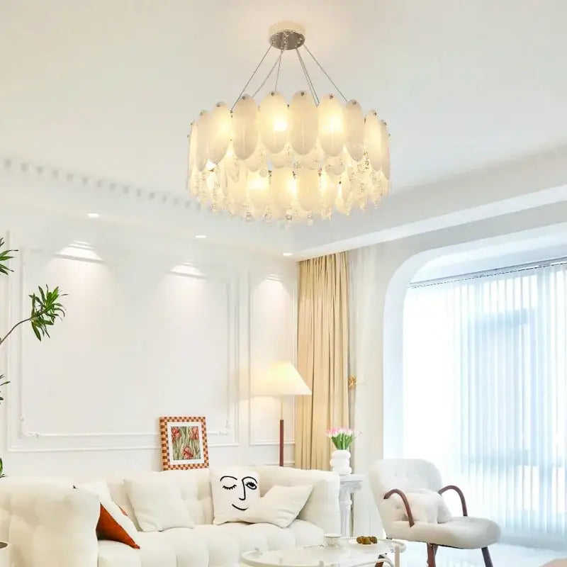 Cream wind led chandelier with white opal glass for bedroom