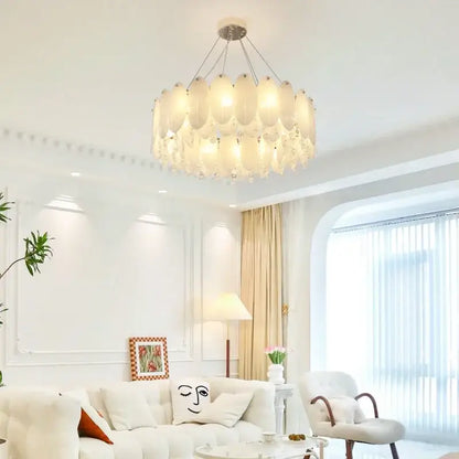 Cream wind led chandelier with white opal glass for bedroom