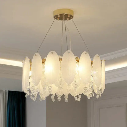 Cream wind led chandelier with white opal glass for bedroom