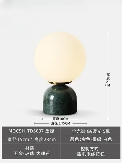 Cream wind marble table lamp bedroom spherical glass light