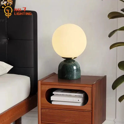 Cream wind marble table lamp bedroom spherical glass light