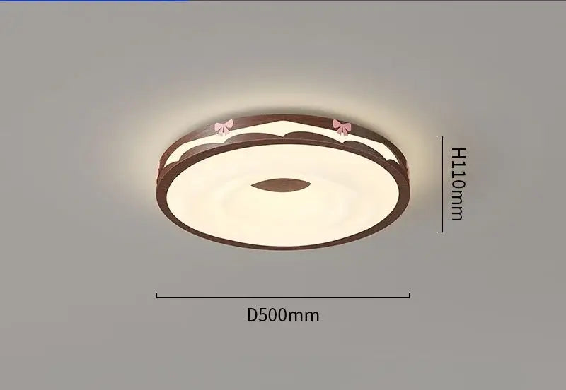 Cream wind walnut round bedroom light with pink bow hanging bulb