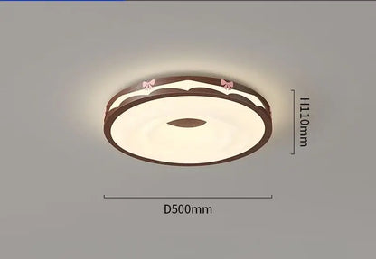Cream wind walnut round bedroom light with pink bow hanging bulb