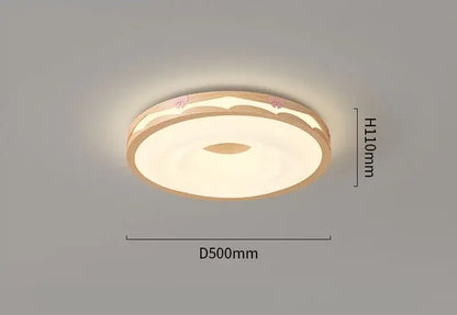 Cream wind walnut round bedroom light with pink bow hanging bulb